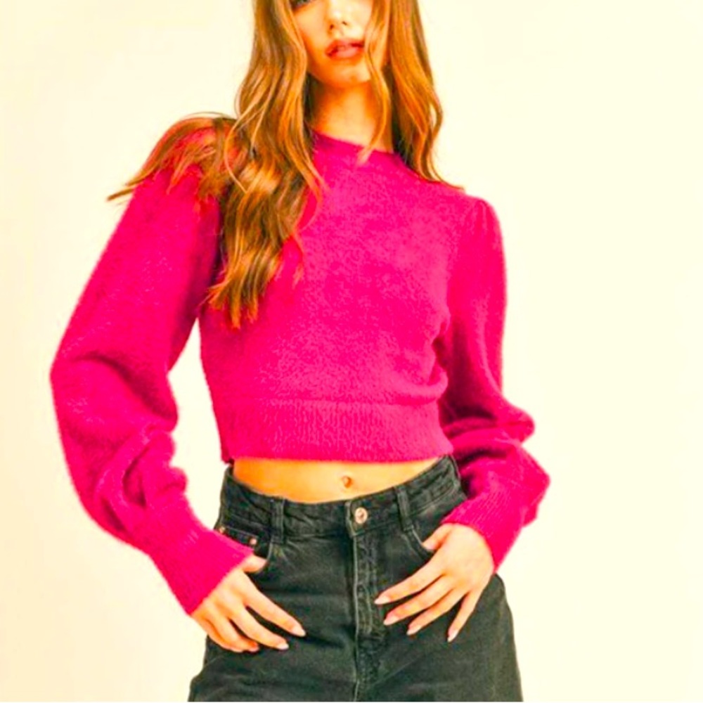 NWOT Sunday Best Crop Fuzzy Crew Neck Long Sleeve Size XS
